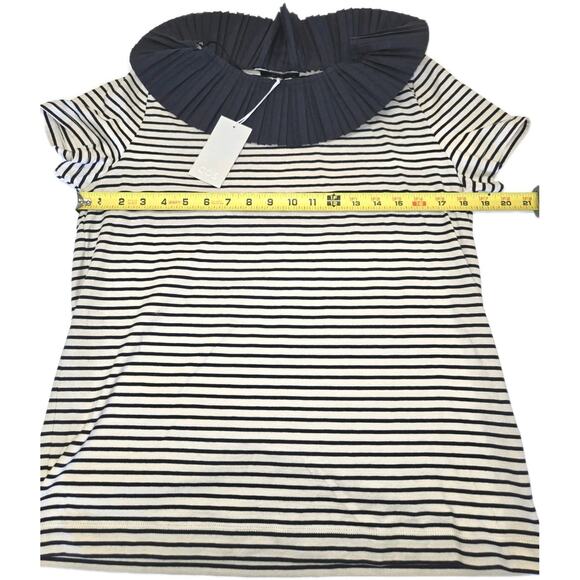 COS NWT Striped Shirt Size Medium Pleated Collar Womens Navy Blue and Off White - Picture 3 of 12